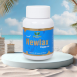 A bottle of 8 capsules sits on a beach-themed backdrop. The label highlights Natural Relief, Useful in All Types of Piles, with 30 capsules. The sun, sand, and ocean provide a serene background for this bleeding piles solution.
