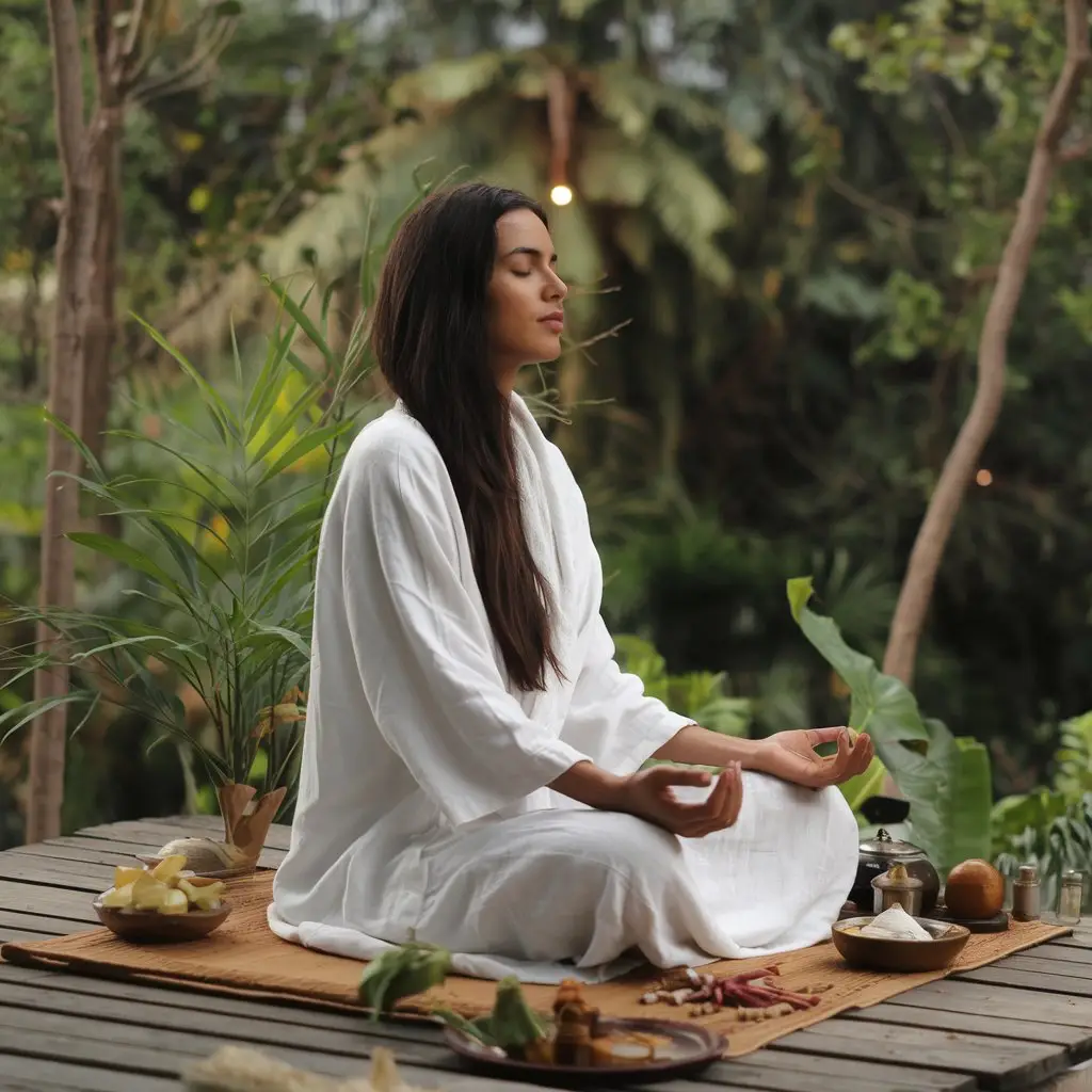 Natural Herbs around A woman is meditation